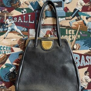 Vintage Sears Black Leather Small Handbag Purse